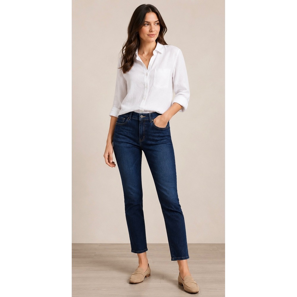 Ruti Dark Wash Straight Leg Denim Jeans Blue Size 2 Made in Turkey Stretch
